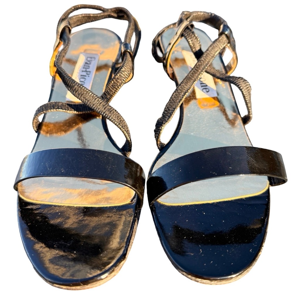 VTG EvanPicone Black Leather Strappy Sandals Kitten Heels 8.5 N Made In Italy